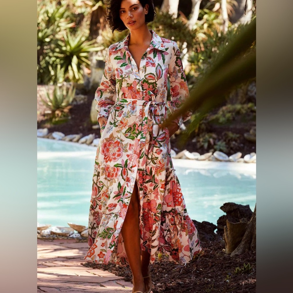 NWT MISA Esme Casablanca Floral Maxi Midi Shirt Long Sleeve Dress